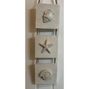 Nautical Hanging Home Decor 3 Panel Jute Rope Starfish Seashells Cream 19x10"